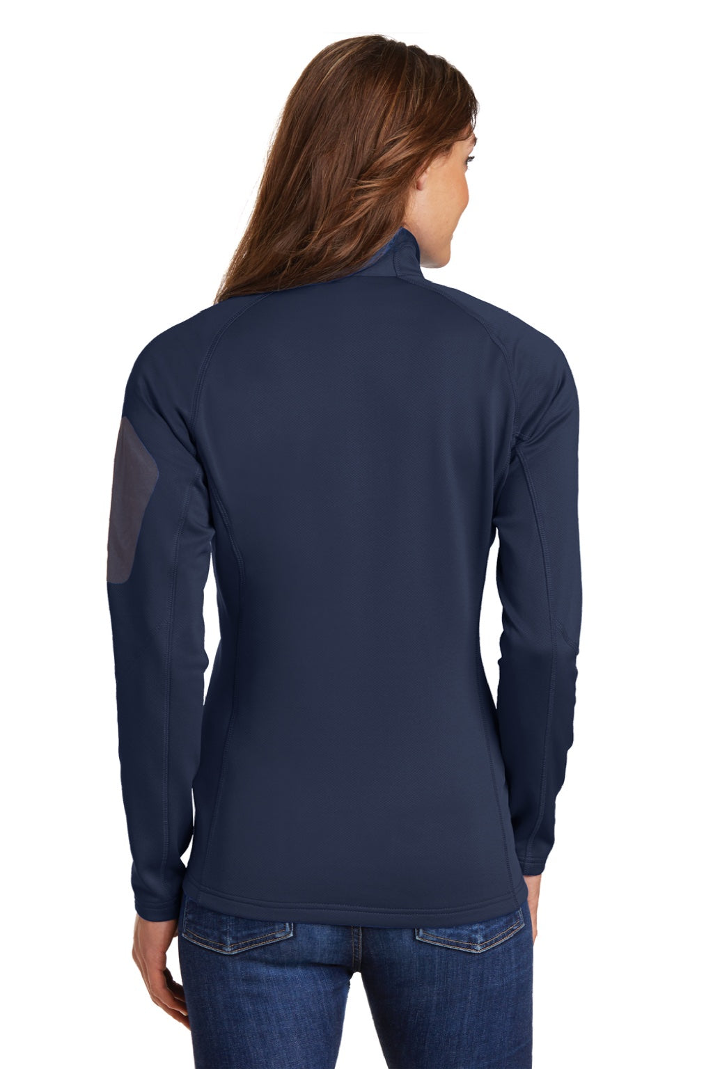 Eddie Bauer EB235 Womens Performance Fleece 1/4 Zip Sweatshirt w/ Pocket River Navy Blue Model Back