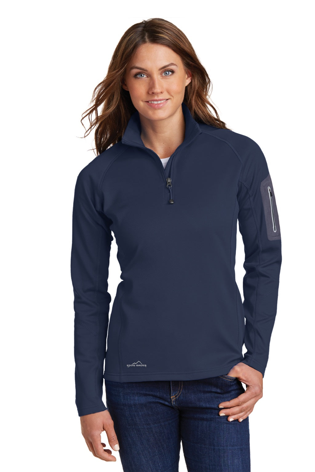 Eddie Bauer EB235 Womens Performance Fleece 1/4 Zip Sweatshirt w/ Pocket River Navy Blue Model Front