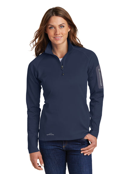Eddie Bauer EB235 Womens Performance Fleece 1/4 Zip Sweatshirt River Navy Blue Model Front