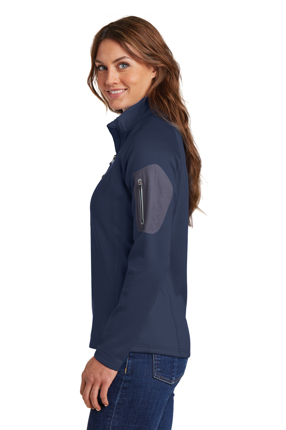 Eddie Bauer EB235 Womens Performance Fleece 1/4 Zip Sweatshirt River Navy Blue Model Side
