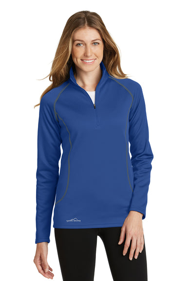 Eddie Bauer EB237 Womens Smooth Fleece 1/4 Zip Sweatshirt Cobalt Blue Model Front