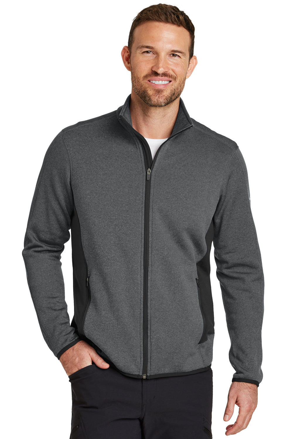 Eddie Bauer EB238 Mens Full Zip Fleece Jacket Heather Dark Charcoal Grey Model Front