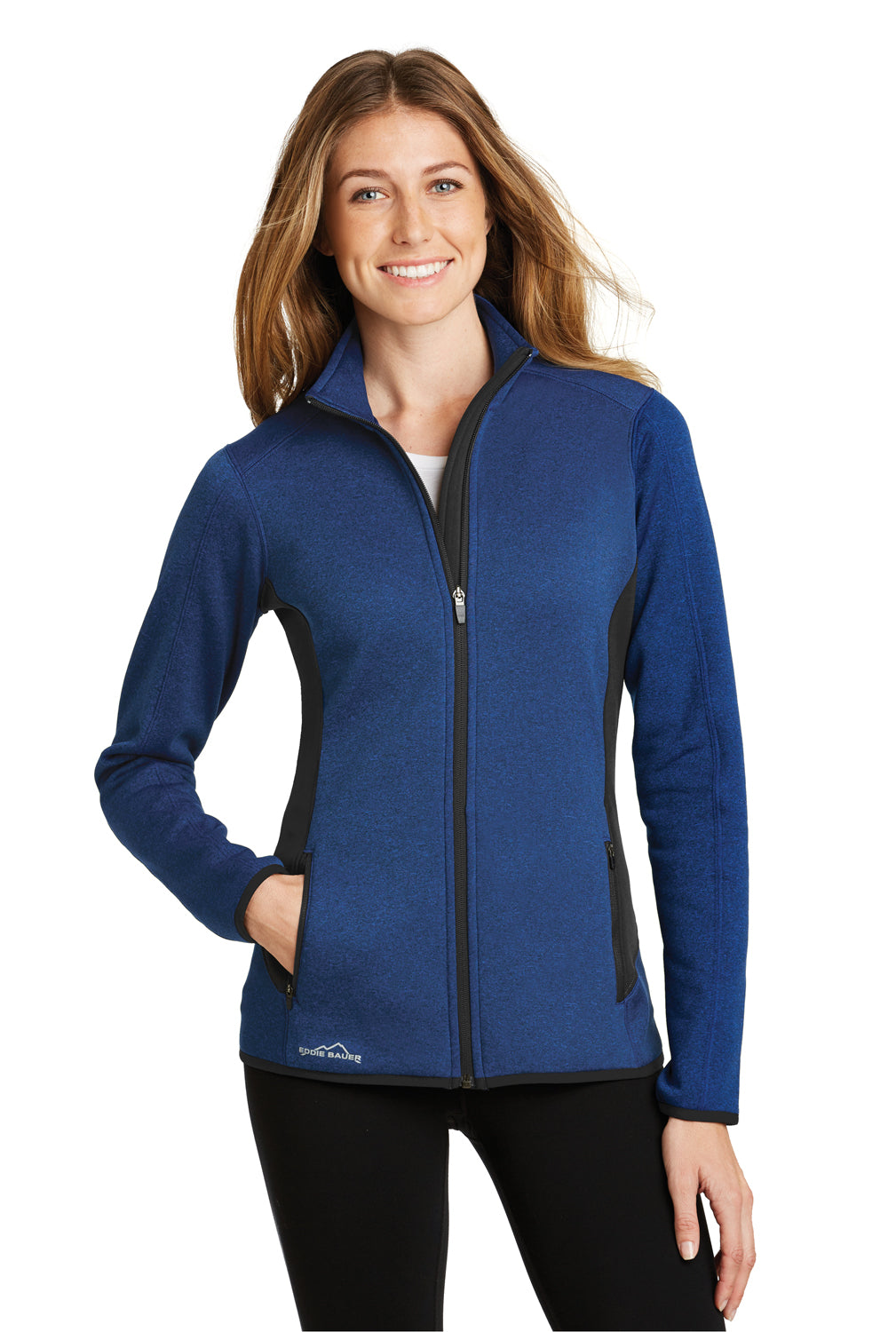 Eddie Bauer EB239 Womens Full Zip Fleece Jacket Heather Blue Model Front