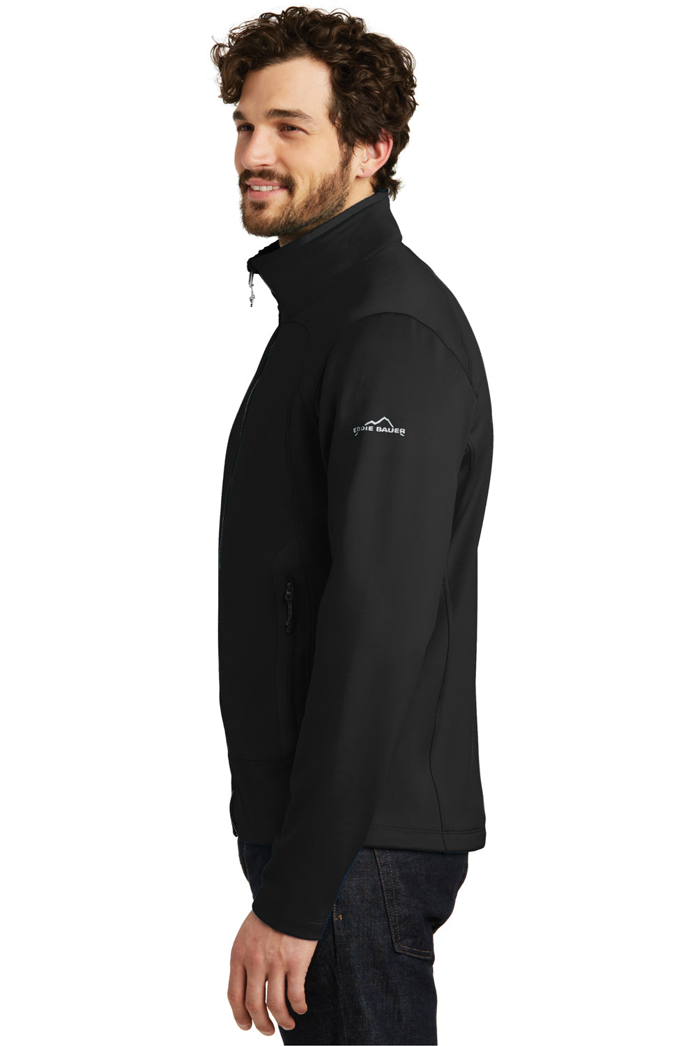 Eddie Bauer EB240 Mens Highpoint Pill Resistant Fleece Full Zip Jacket Black Model Side