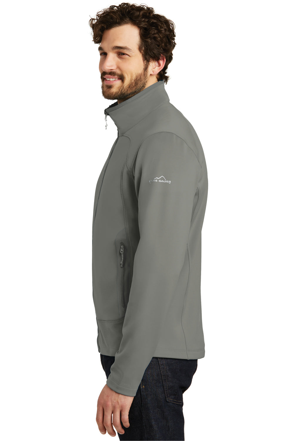 Eddie Bauer EB240 Mens Highpoint Pill Resistant Fleece Full Zip Jacket Metal Grey Model Side