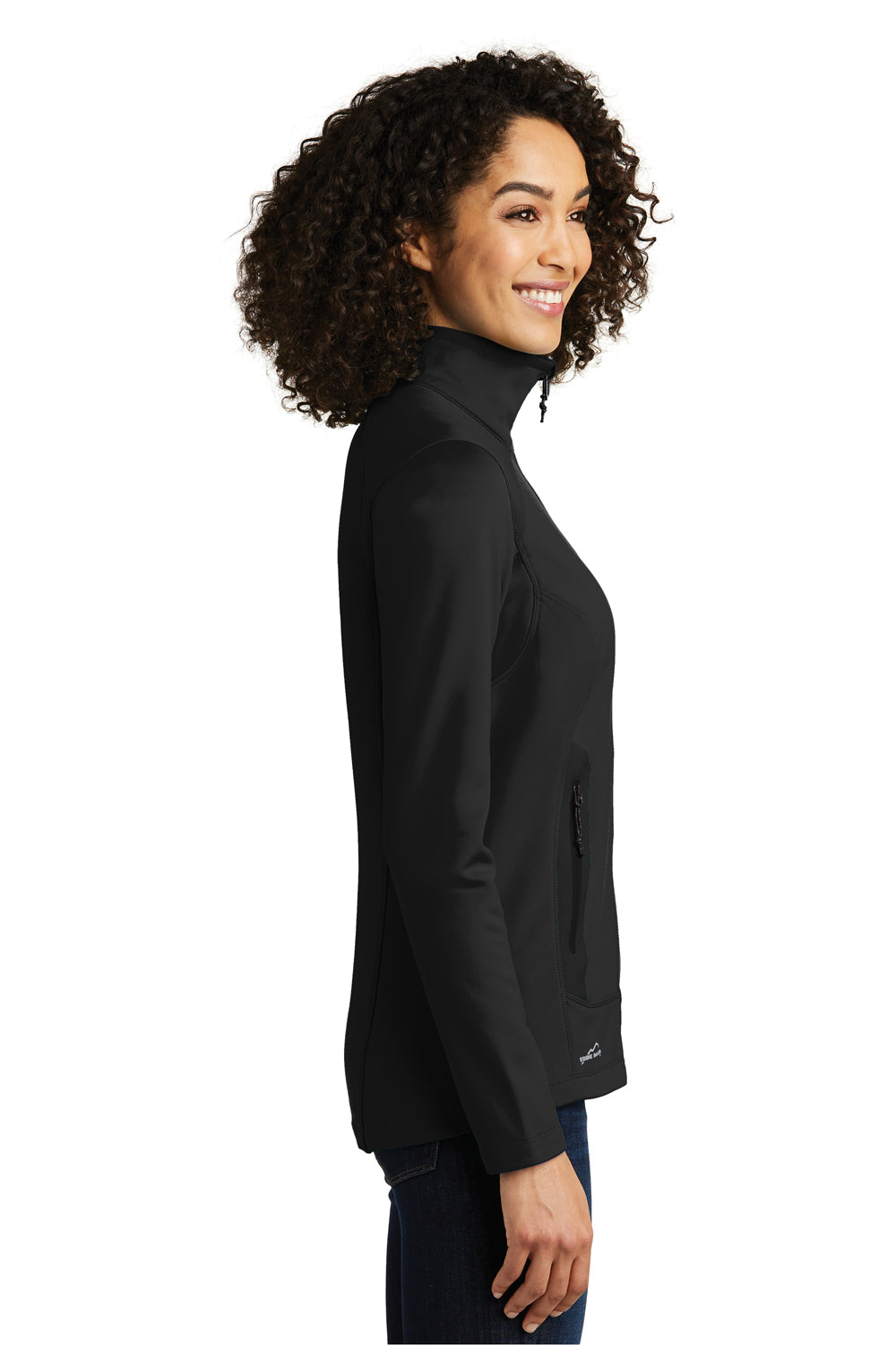 Eddie Bauer EB241 Womens Highpoint Pill Resistant Fleece Full Zip Jacket Black Model Side