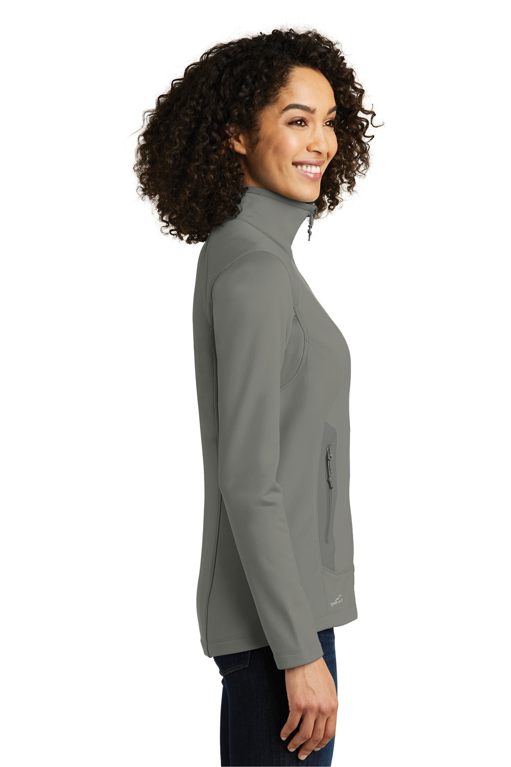 Eddie Bauer EB241 Womens Highpoint Pill Resistant Fleece Full Zip Jacket Metal Grey Model Side
