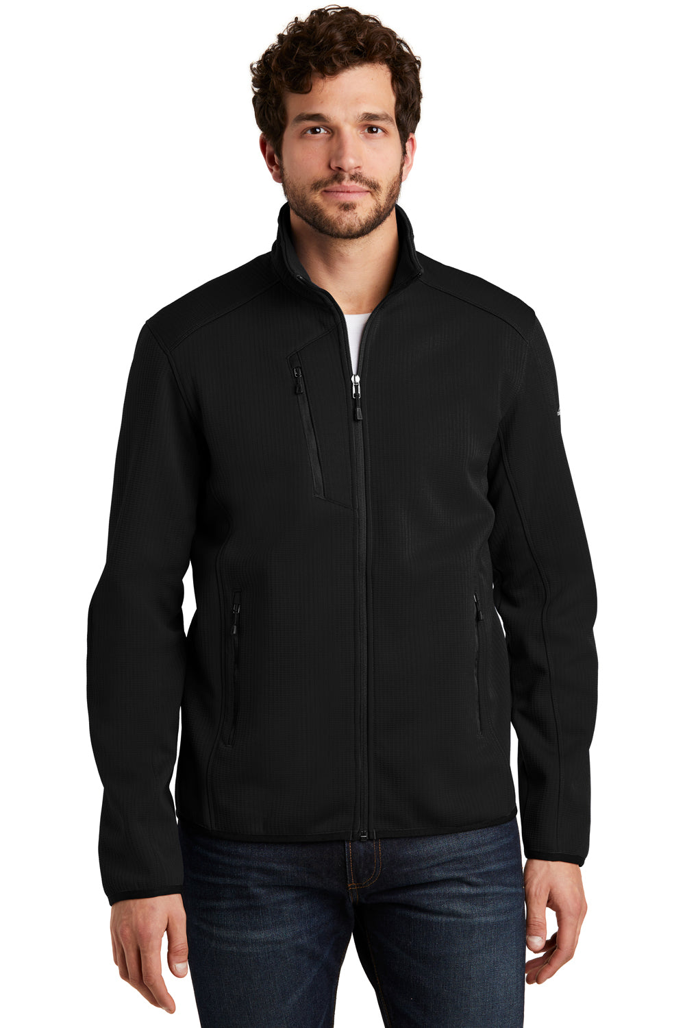 Eddie Bauer EB242 Mens Dash Pill Resistant Full Zip Jacket Black Model Front