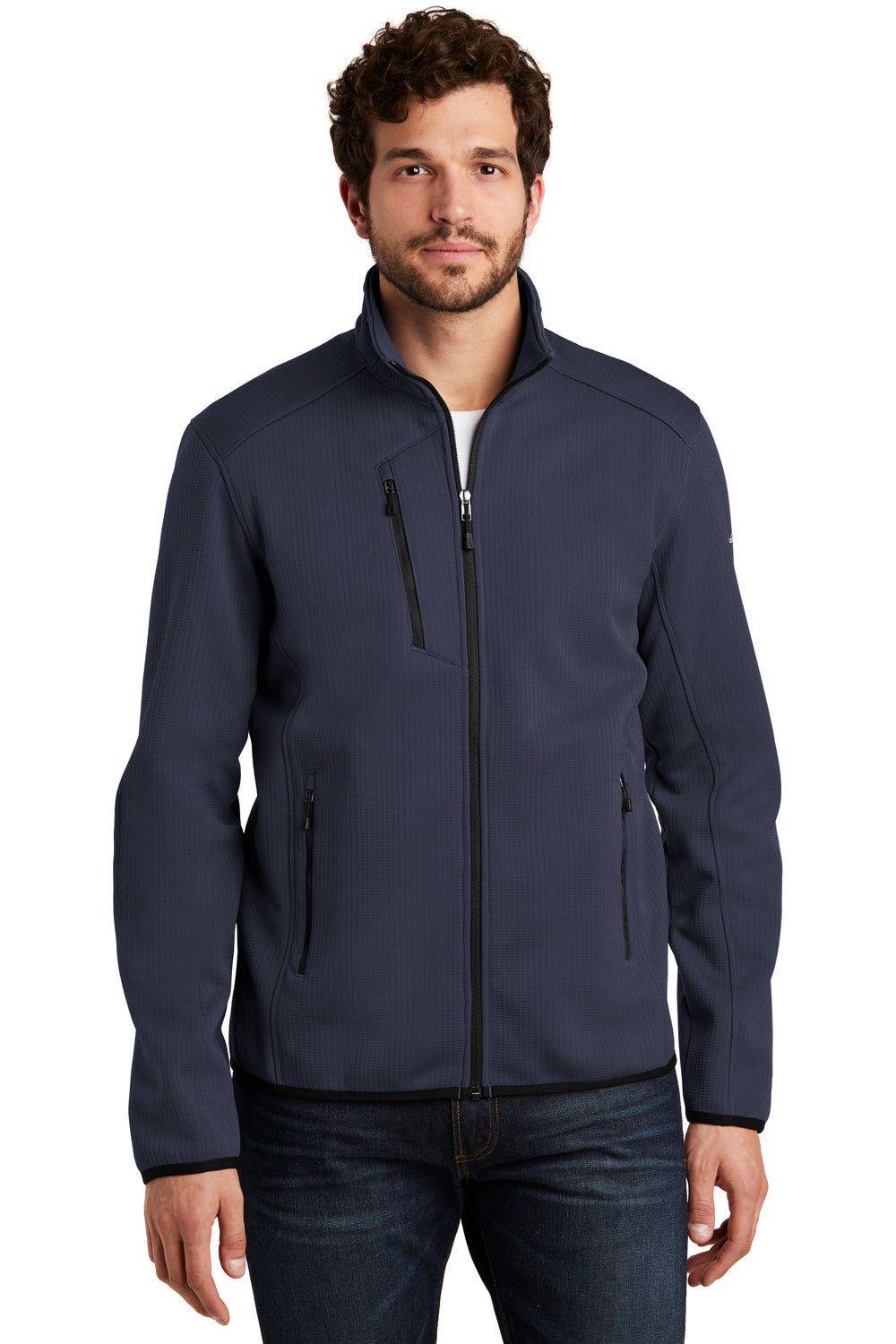 Eddie Bauer EB242 Mens Dash Pill Resistant Full Zip Jacket River Navy Blue Model Front