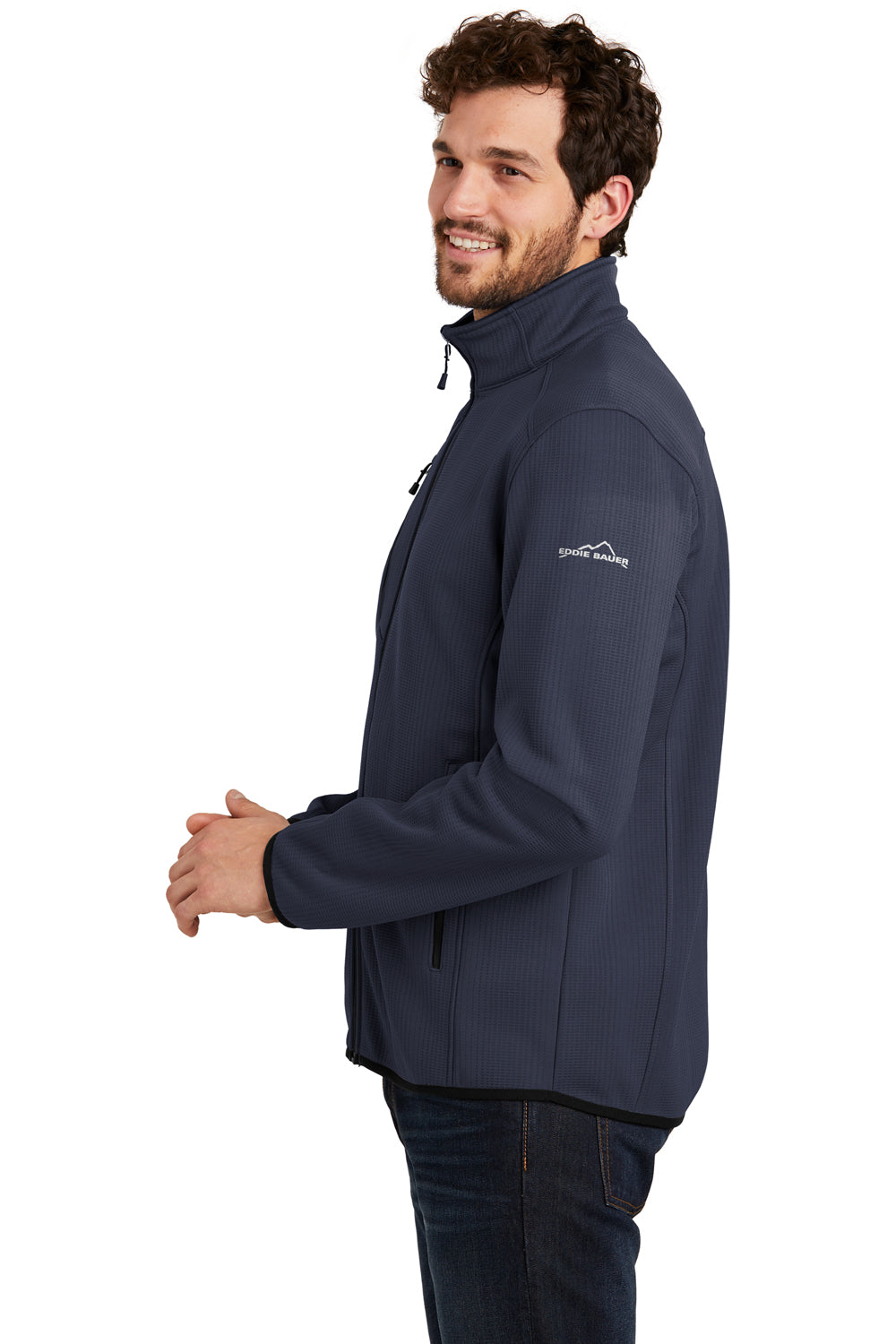 Eddie Bauer EB242 Mens Dash Pill Resistant Full Zip Jacket River Navy Blue Model Side