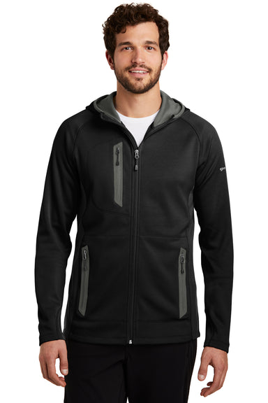 Eddie Bauer EB244 Mens Sport Pill Resistant Fleece Full Zip Hooded Jacket Black Model Front