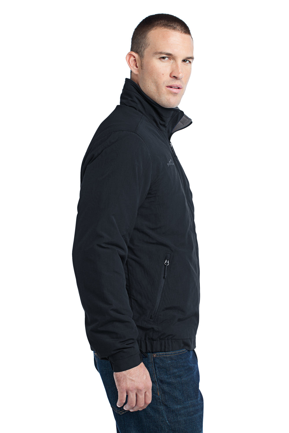 Eddie Bauer EB520 Mens Wind & Water Resistant Full Zip Jacket Black Model Side