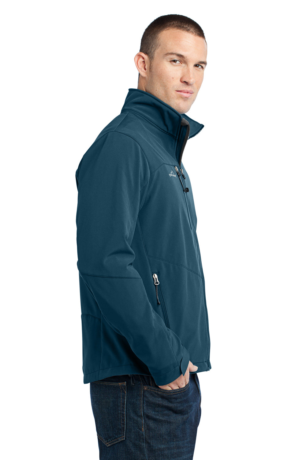 Eddie Bauer EB530 Mens Water Resistant Full Zip Jacket Dark Adriatic Blue Model Side