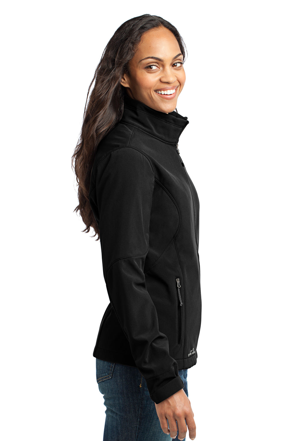 Eddie Bauer EB531 Womens Water Resistant Full Zip Jacket Black Model Side