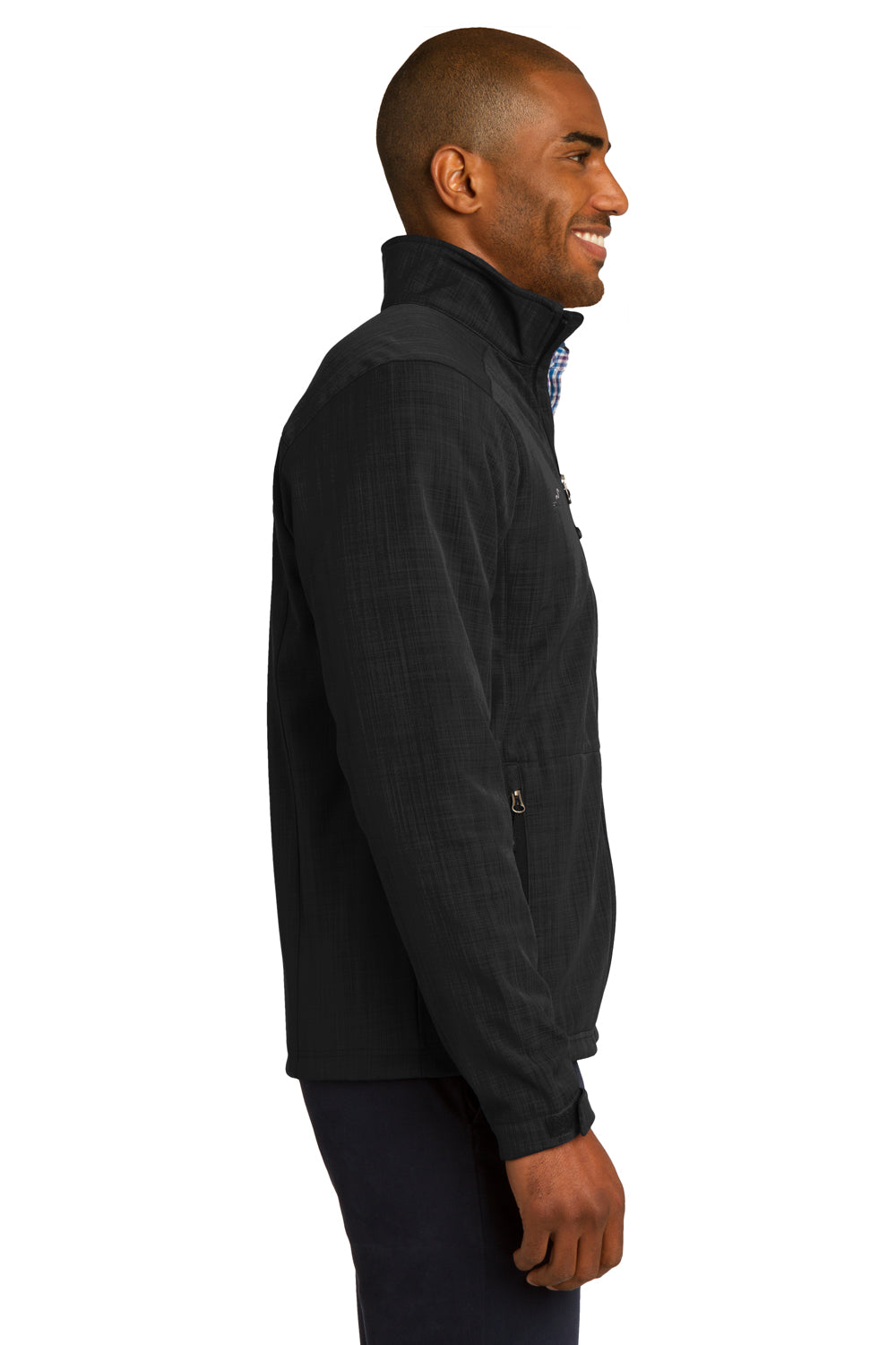 Eddie Bauer EB532 Mens Shaded Crosshatch Wind & Water Resistant Full Zip Jacket Black Model Side