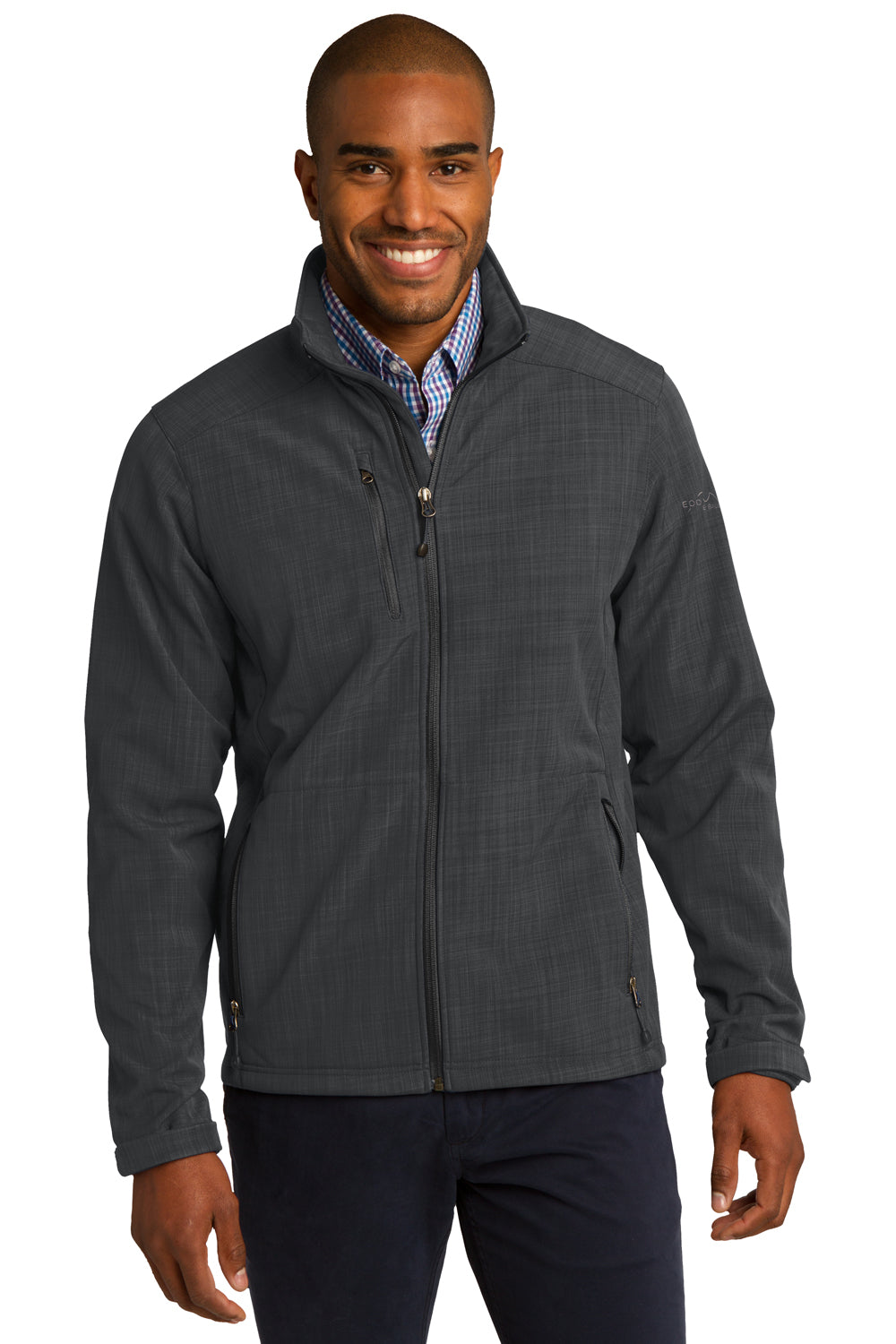 Eddie Bauer EB532 Mens Shaded Crosshatch Wind & Water Resistant Full Zip Jacket Grey Model Front