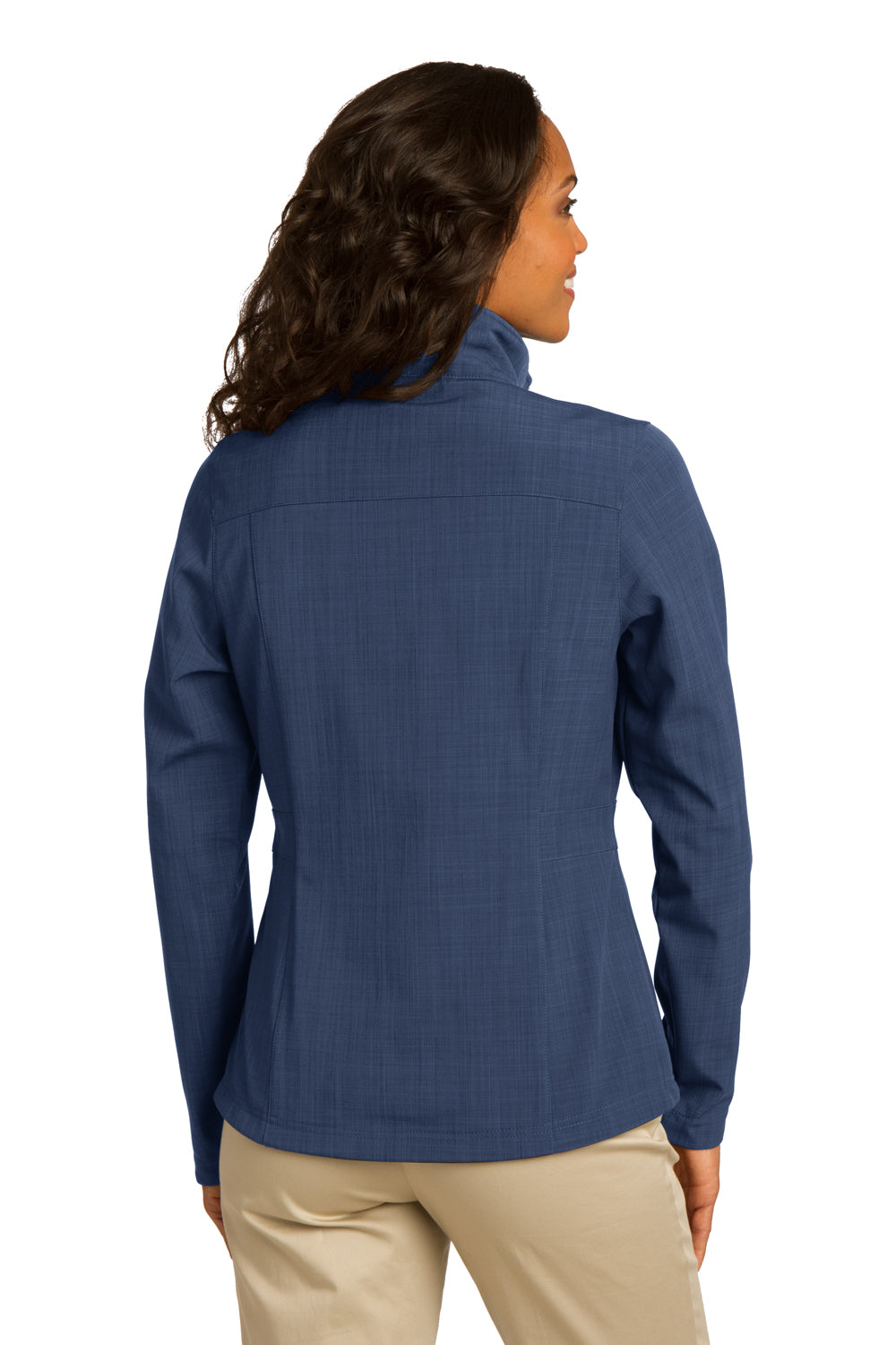 Eddie Bauer EB533 Womens Shaded Crosshatch Wind & Water Resistant Full Zip Jacket Blue Model Back