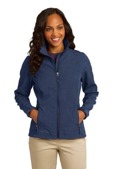 Eddie Bauer EB533 Womens Shaded Crosshatch Wind & Water Resistant Full Zip Jacket Blue Model Front