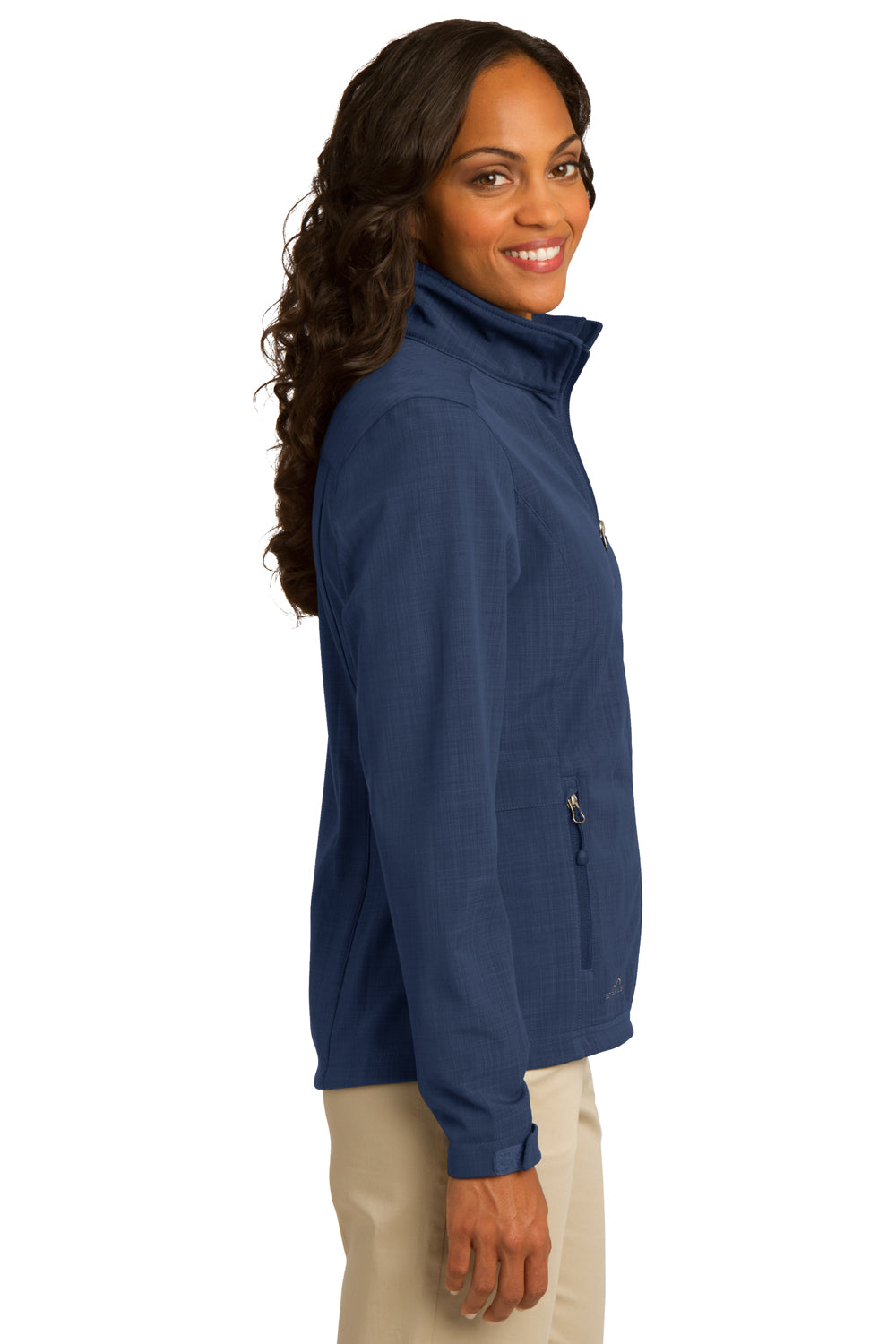 Eddie Bauer EB533 Womens Shaded Crosshatch Wind & Water Resistant Full Zip Jacket Blue Model Side