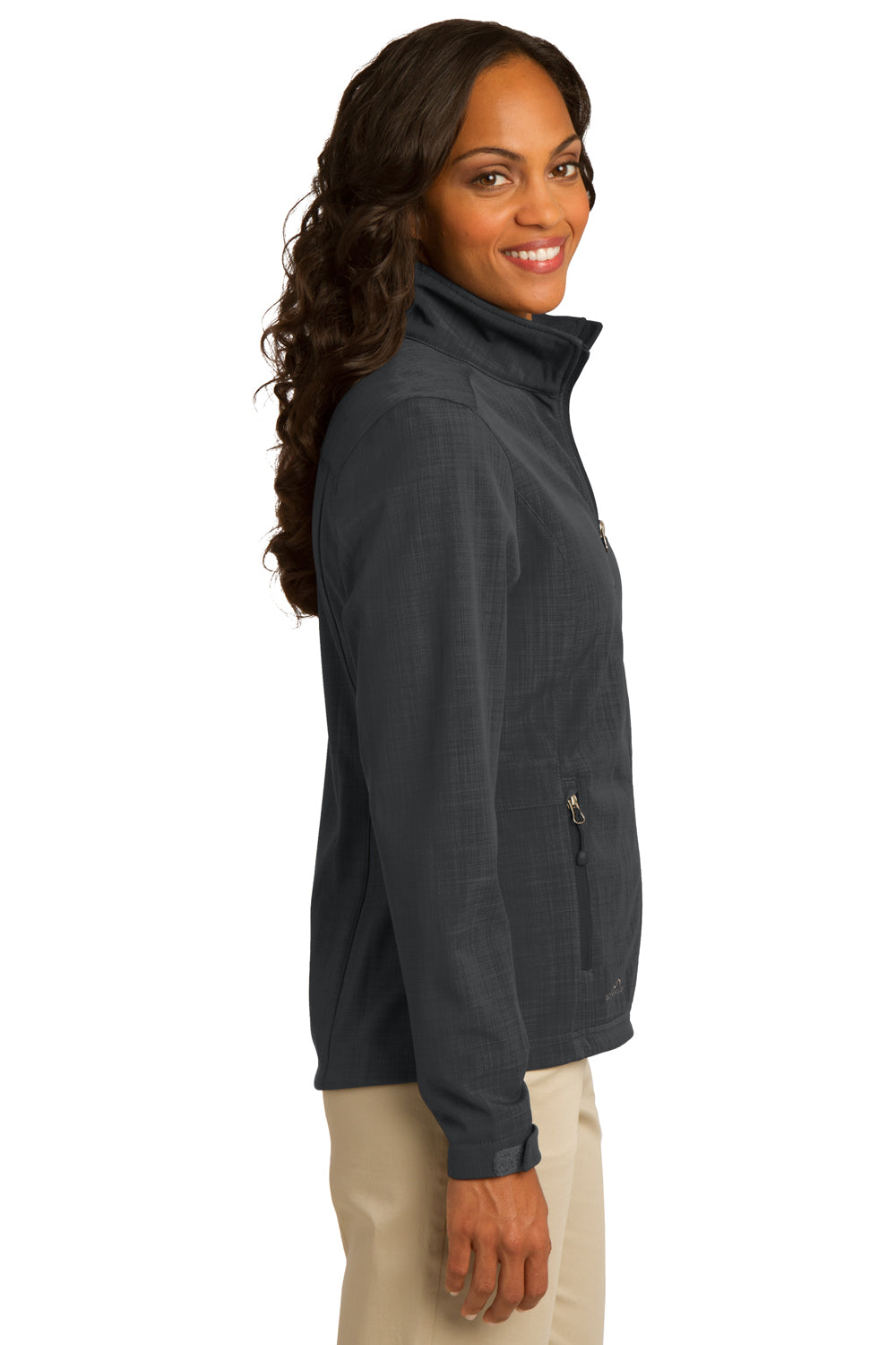 Eddie Bauer EB533 Womens Shaded Crosshatch Wind & Water Resistant Full Zip Jacket Grey Model Side