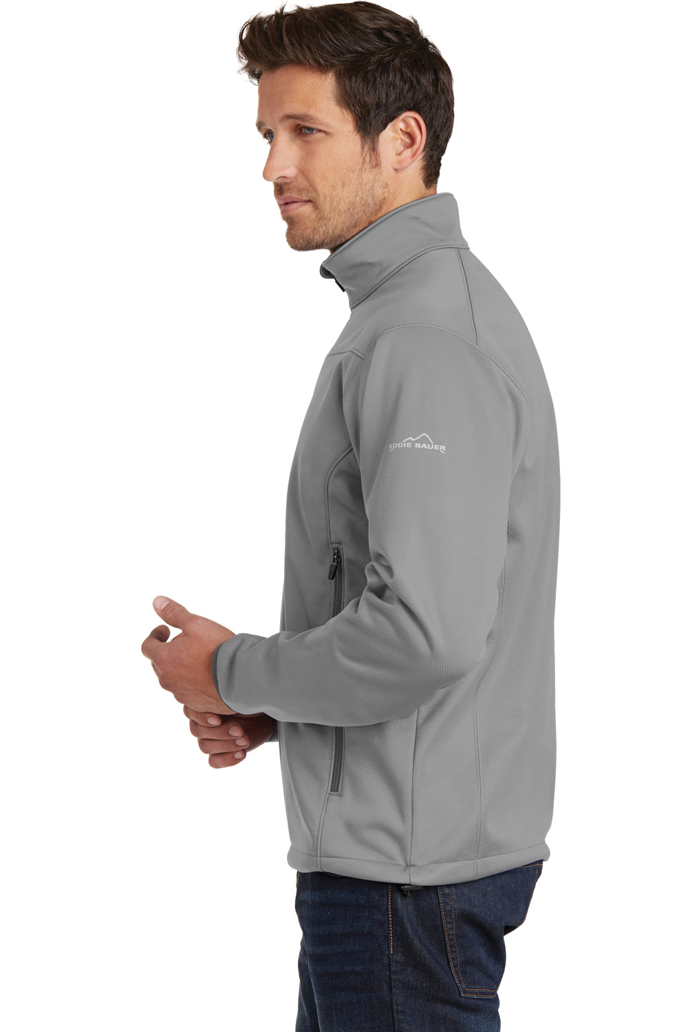 Eddie Bauer EB538 Mens Waterproof Full Zip Jacket Chrome Grey Model Side