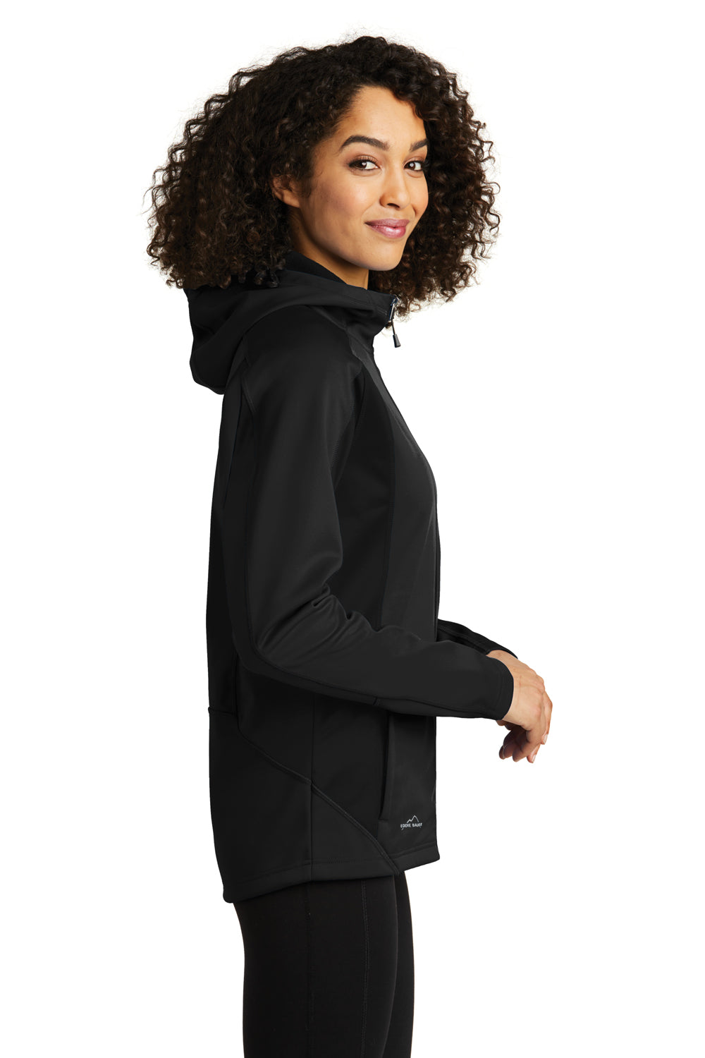 Eddie Bauer EB543 Womens Trail Water Resistant Full Zip Hooded Jacket Black Model Side
