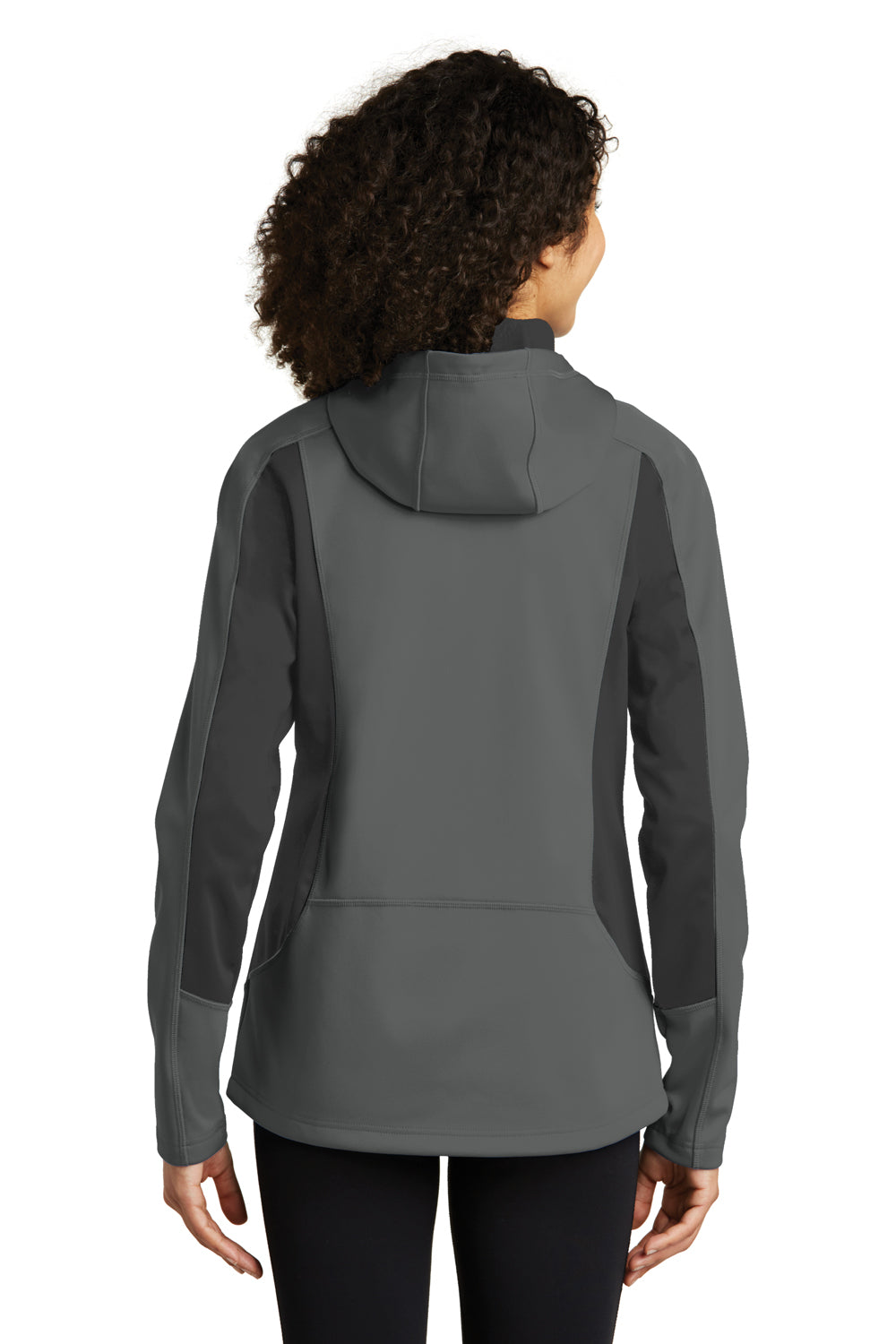 Eddie Bauer EB543 Womens Trail Water Resistant Full Zip Hooded Jacket Metal Grey Model Back