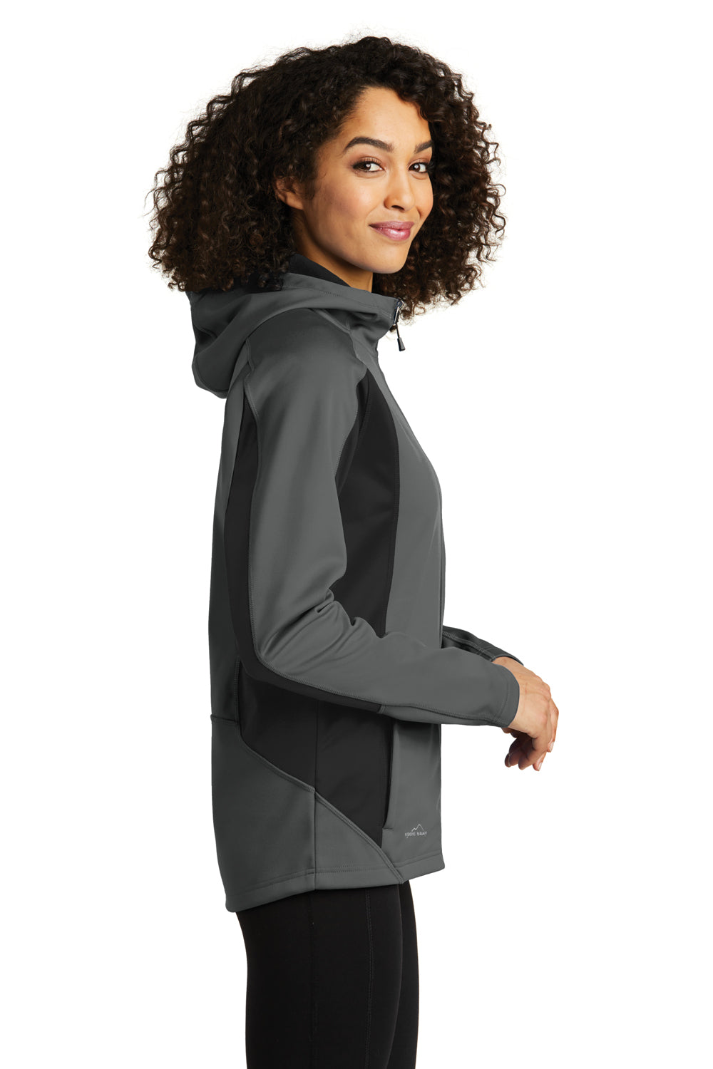 Eddie Bauer EB543 Womens Trail Water Resistant Full Zip Hooded Jacket Metal Grey Model Side