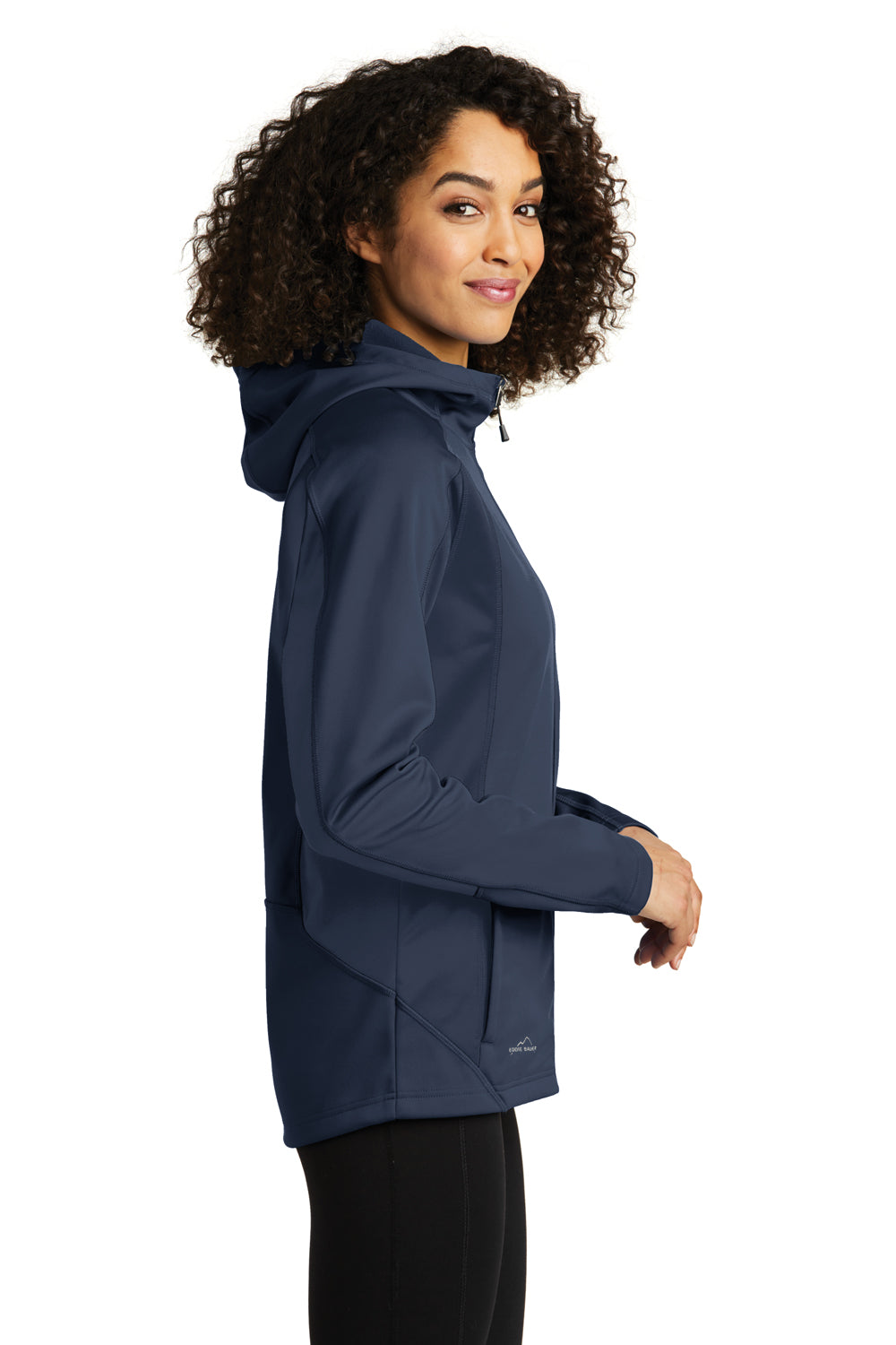 Eddie Bauer EB543 Womens Trail Water Resistant Full Zip Hooded Jacket River Navy Blue Model Side