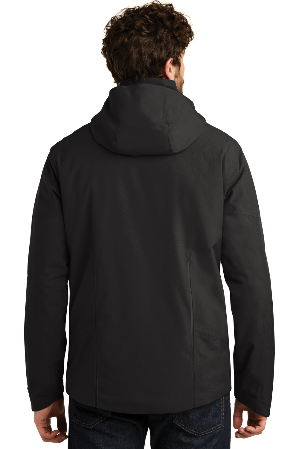 Eddie Bauer EB554 Mens WeatherEdge Plus Waterproof Full Zip Hooded Jacket Black Model Back