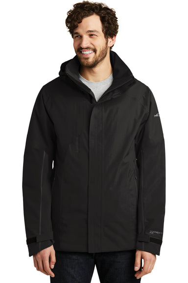 Eddie Bauer EB554 Mens WeatherEdge Plus Waterproof Full Zip Hooded Jacket Black Model Front