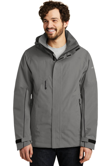 Eddie Bauer EB554 Mens WeatherEdge Plus Waterproof Full Zip Hooded Jacket Metal Grey Model Front