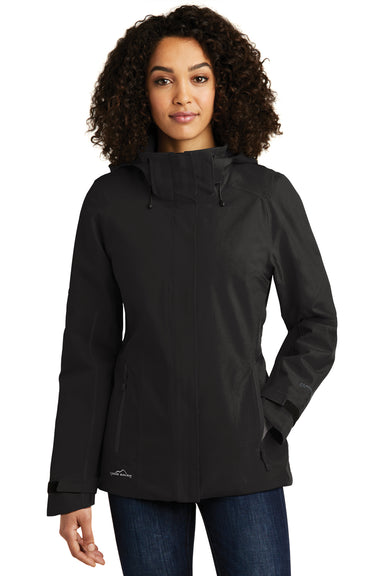 Eddie Bauer EB555 Womens WeatherEdge Plus Waterproof Full Zip Hooded Jacket Black Model Front