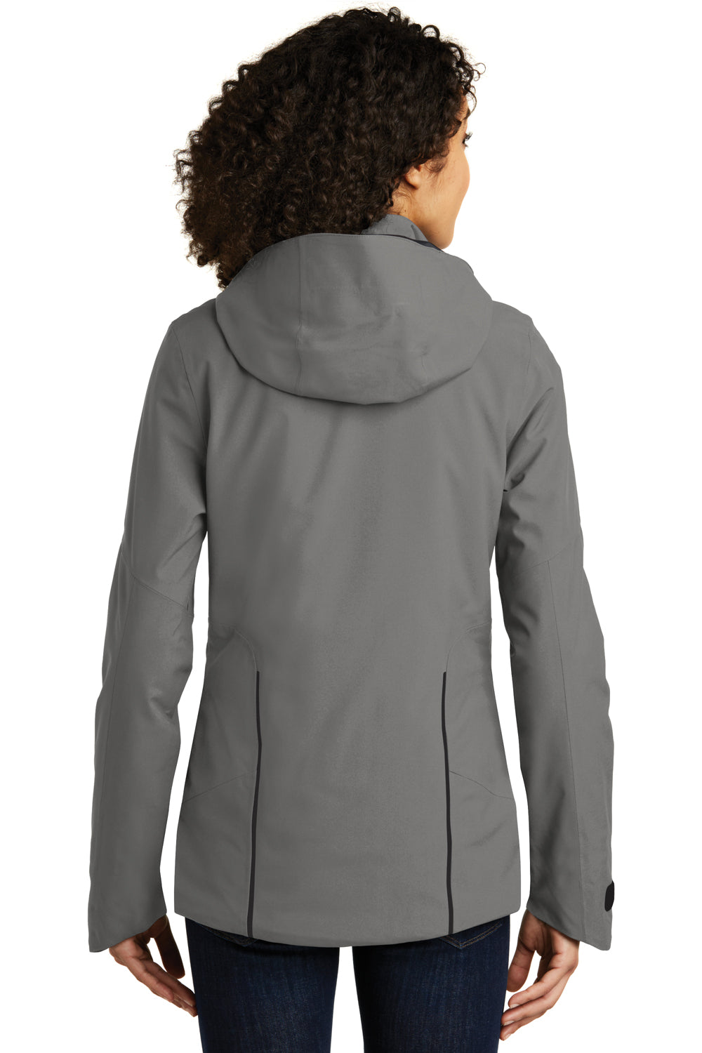 Eddie Bauer EB555 Womens WeatherEdge Plus Waterproof Full Zip Hooded Jacket Metal Grey Model Back