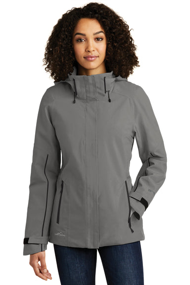 Eddie Bauer EB555 Womens WeatherEdge Plus Waterproof Full Zip Hooded Jacket Metal Grey Model Front