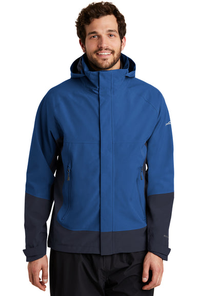 Eddie Bauer EB558 Mens WeatherEdge Waterproof Full Zip Hooded Jacket Cobalt Blue Model Front