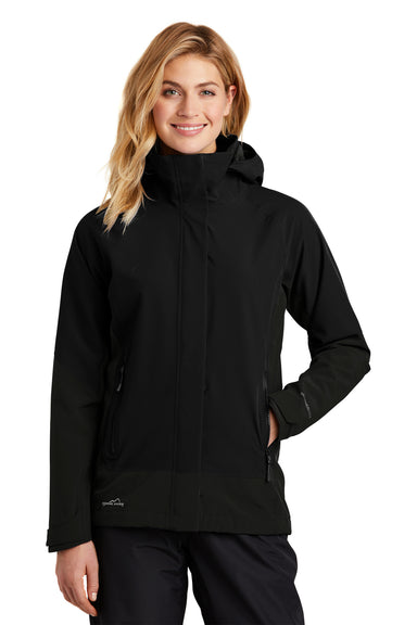 Eddie Bauer EB559 Womens WeatherEdge Waterproof Full Zip Hooded Jacket Black Model Front