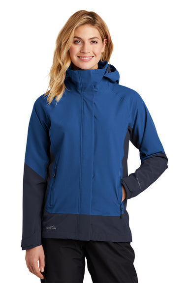 Eddie Bauer EB559 Womens WeatherEdge Waterproof Full Zip Hooded Jacket Cobalt Blue Model Front