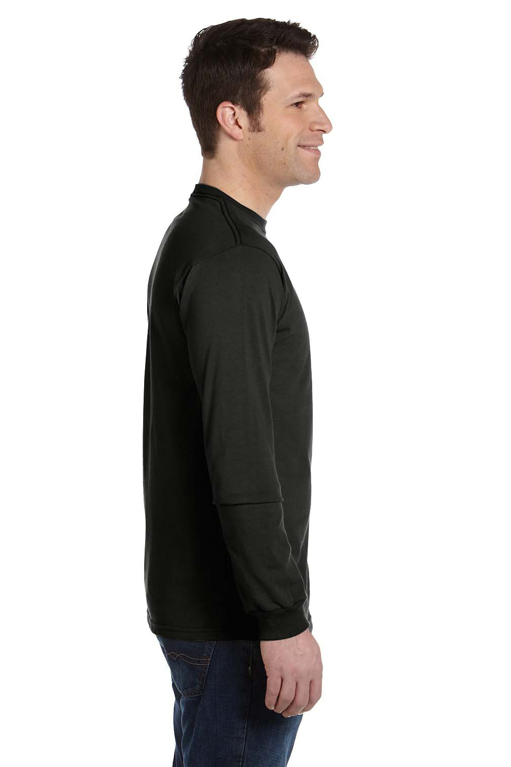 Econscious EC1500 Mens Long Sleeve Crewneck T-Shirt Black Model Side