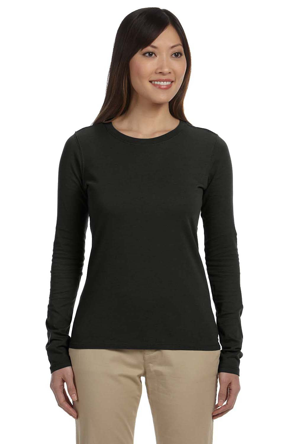 Econscious EC3500 Womens Long Sleeve Crewneck T-Shirt Black Model Front