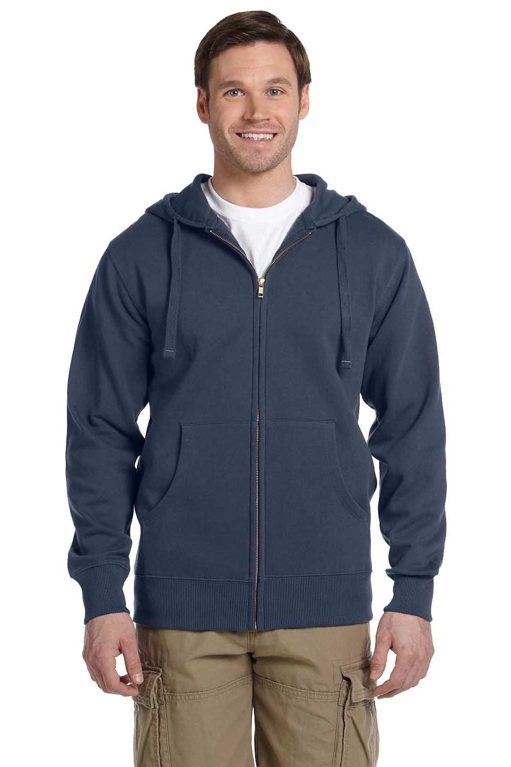 Econscious EC5650 Mens Full Zip Hooded Sweatshirt Hoodie w/ Pockets Pacific Blue Model Front