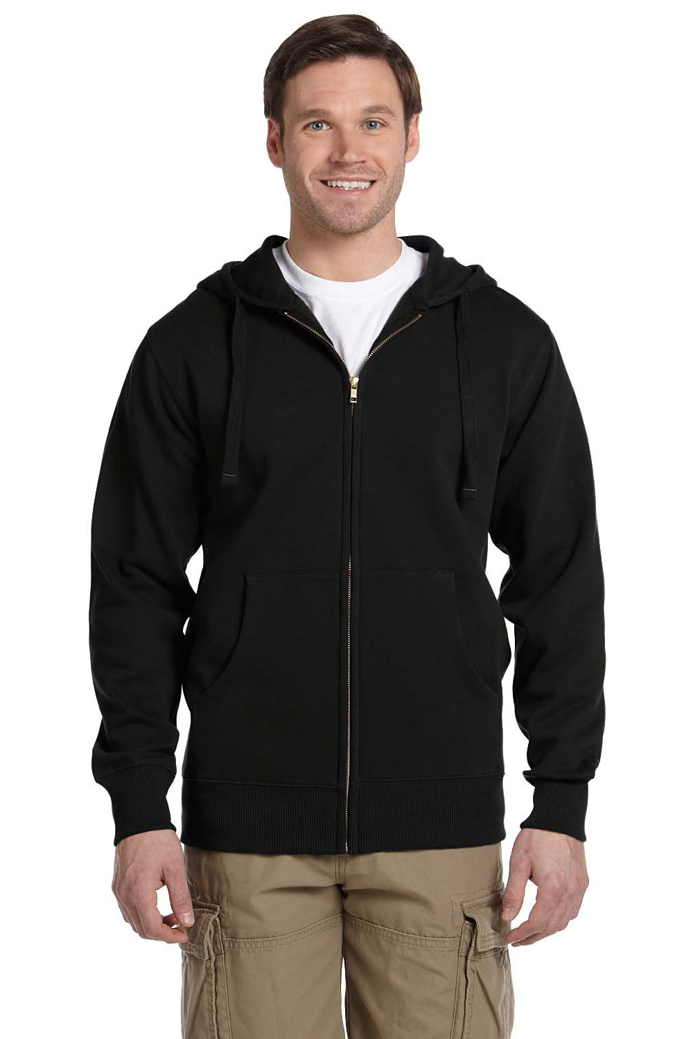 Econscious EC5650 Mens Full Zip Hooded Sweatshirt Hoodie w/ Pockets Black Model Front