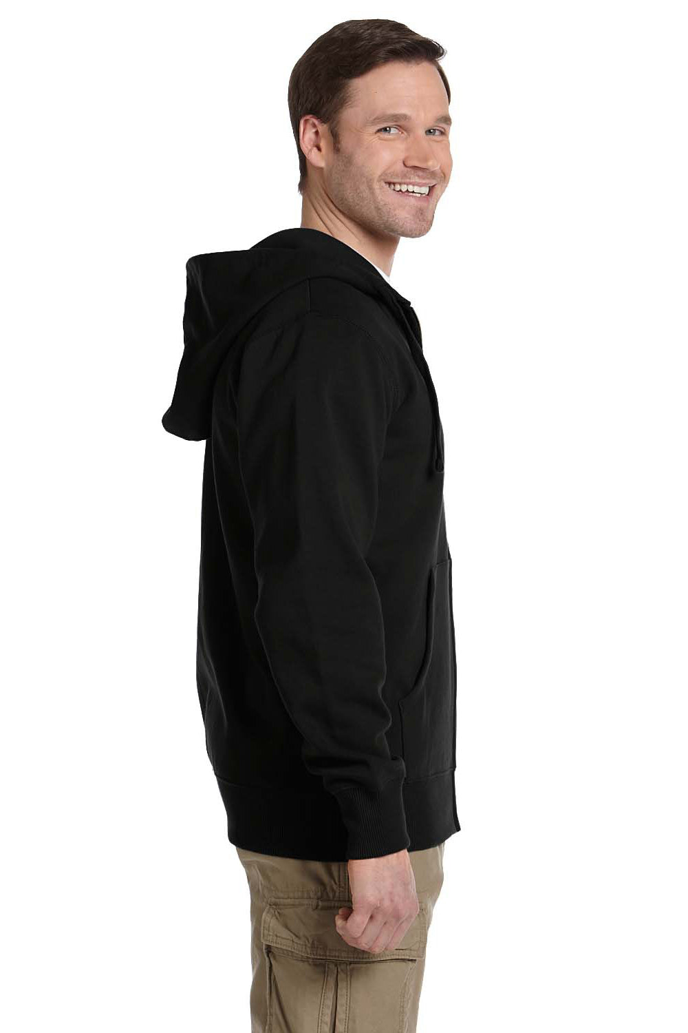Econscious EC5650 Mens Full Zip Hooded Sweatshirt Hoodie w/ Pockets Black Model Side