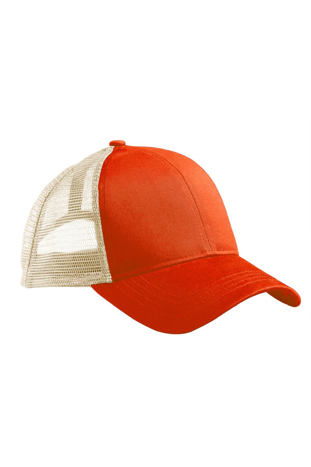Econscious Hats EC7070 Mens Adjustable Trucker Hat Orange Poppy/Oyster Model Flat Front