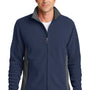 Port Authority Mens Full Zip Fleece Jacket - True Navy Blue/Battleship Grey - Closeout