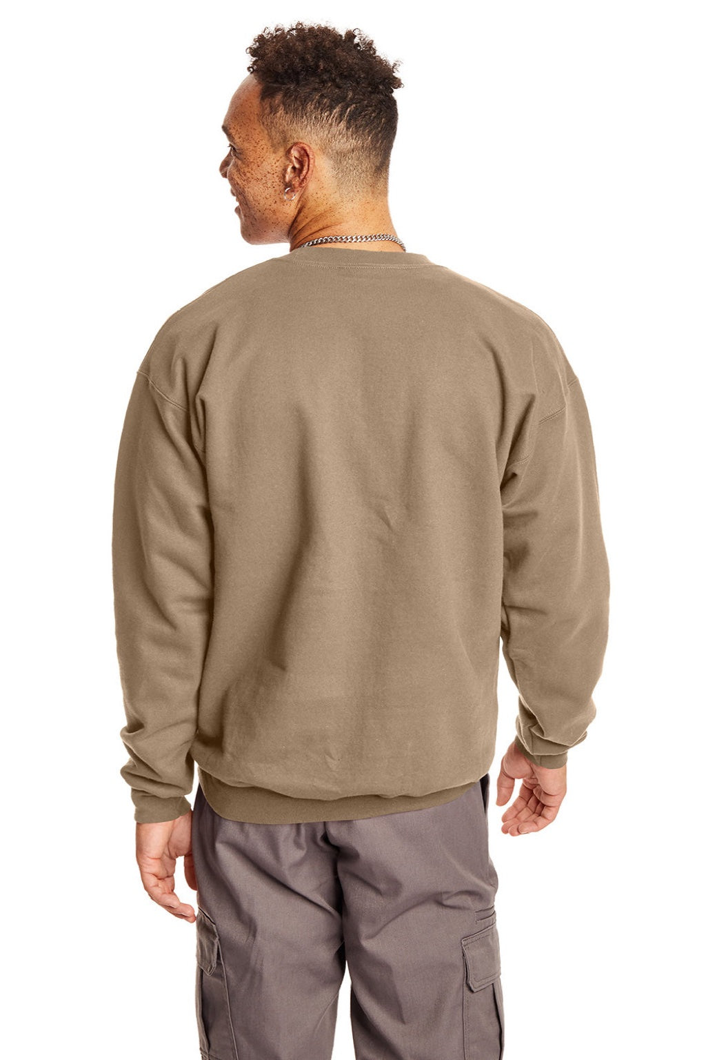 Hanes F260 Mens Ultimate Cotton PrintPro XP Pill Resistant Crewneck Sweatshirt Pebble Brown Model Back