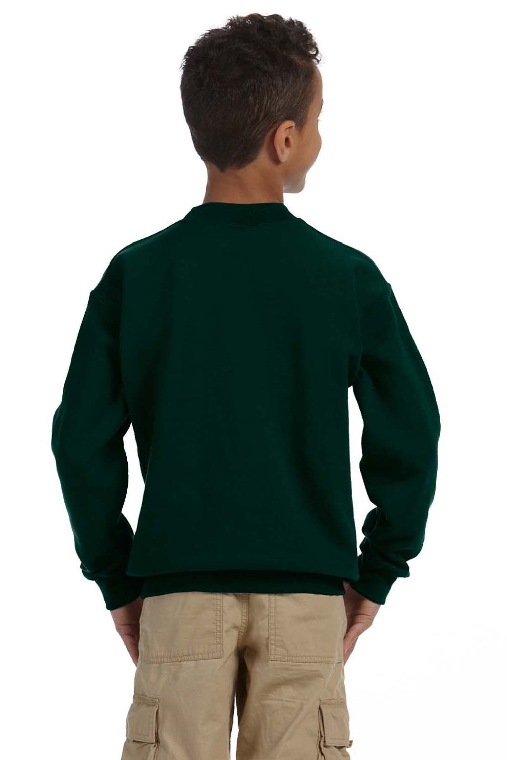 Gildan 18000B Youth Pill Resistant Fleece Crewneck Sweatshirt Forest Green Model Back