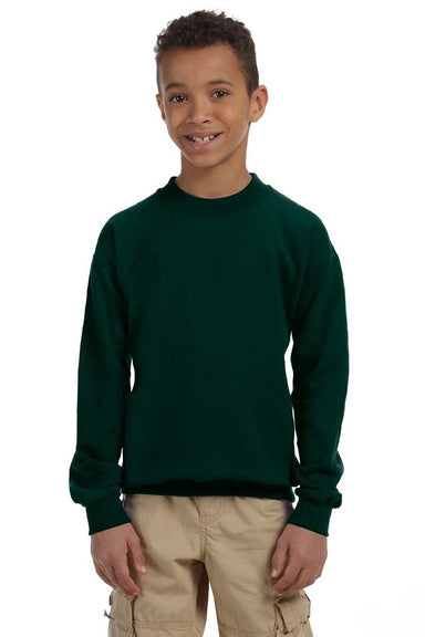 Gildan 18000B Youth Pill Resistant Fleece Crewneck Sweatshirt Forest Green Model Front