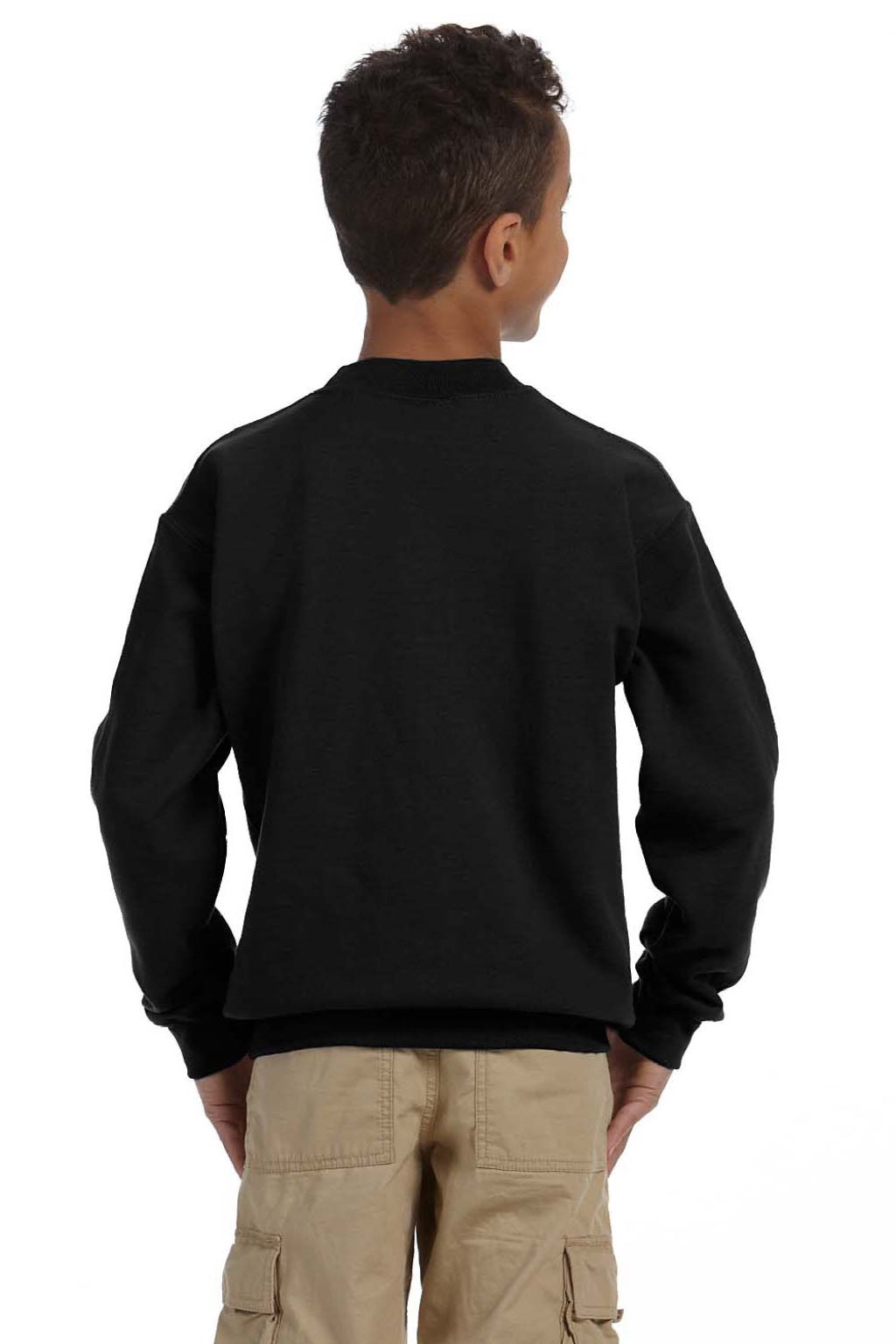 Gildan 18000B Youth Pill Resistant Fleece Crewneck Sweatshirt Black Model Back