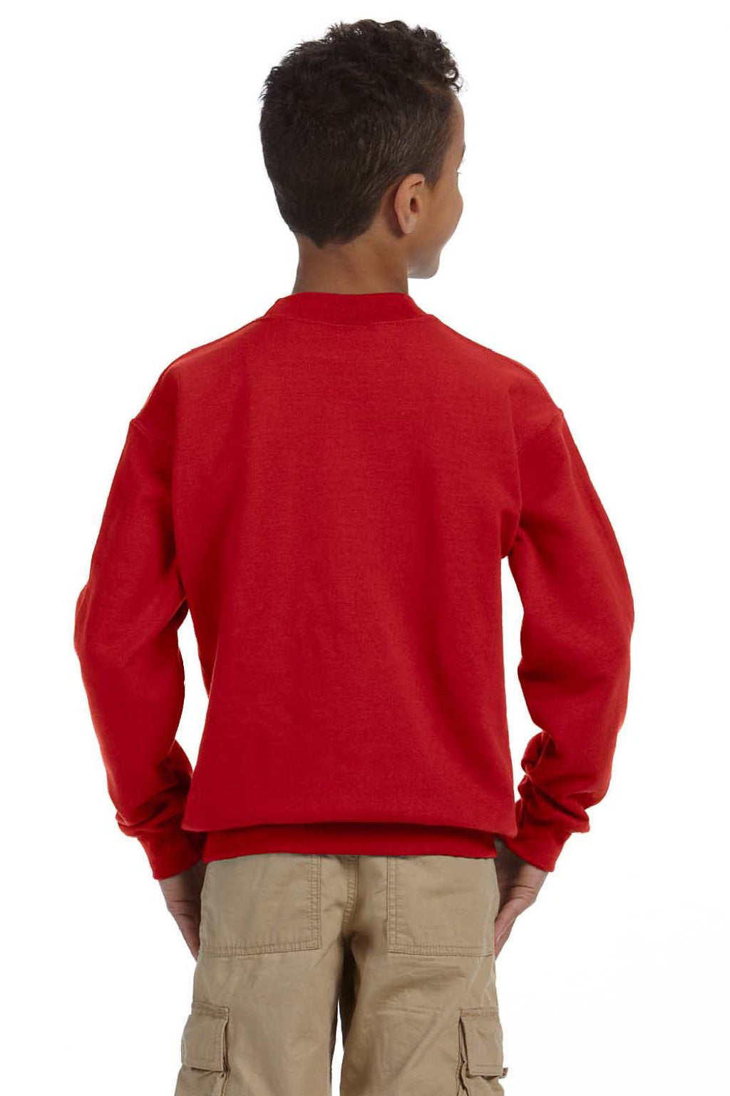 Gildan 18000B Youth Pill Resistant Fleece Crewneck Sweatshirt Red Model Back